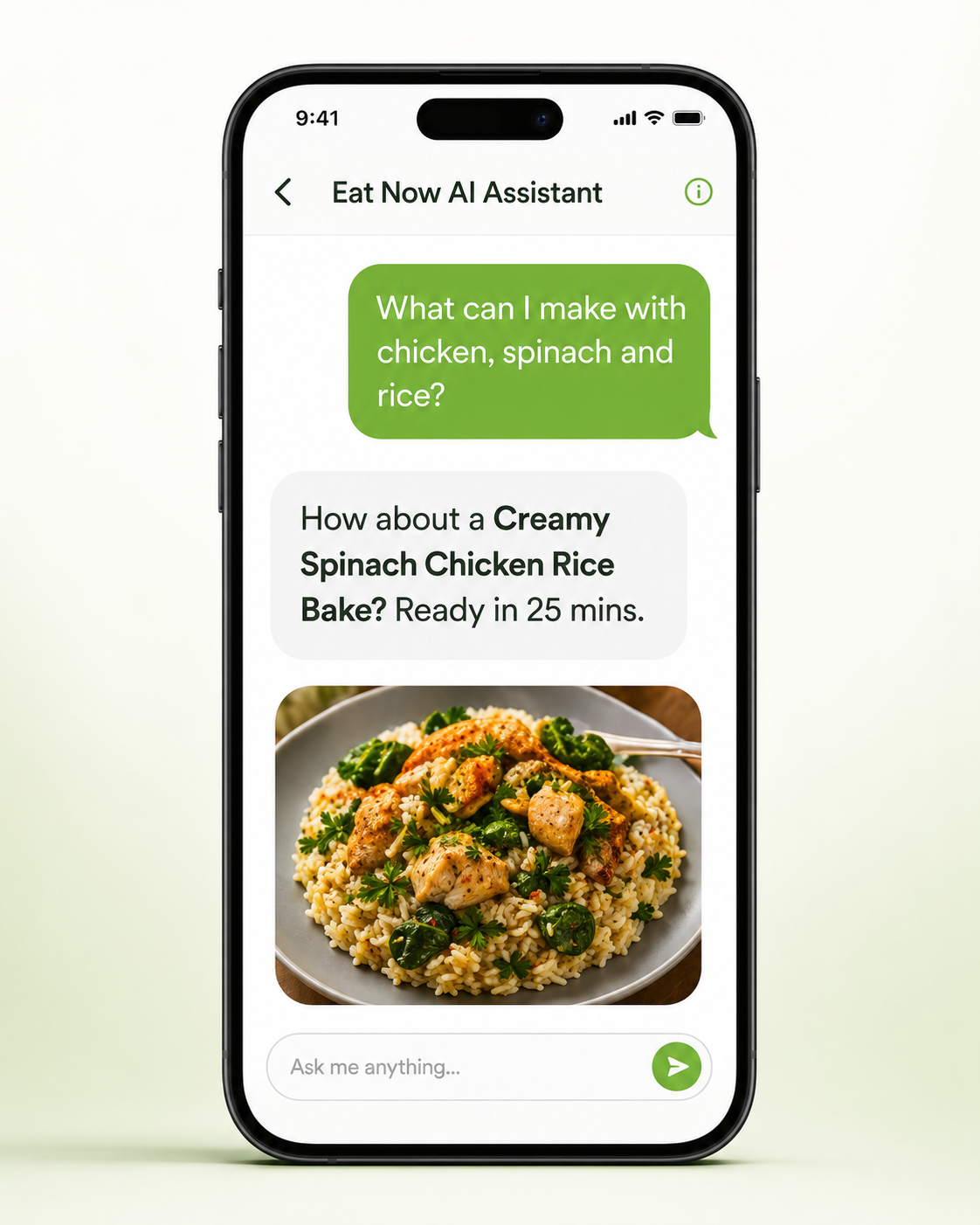 AI Assistant chat screen on a smartphone